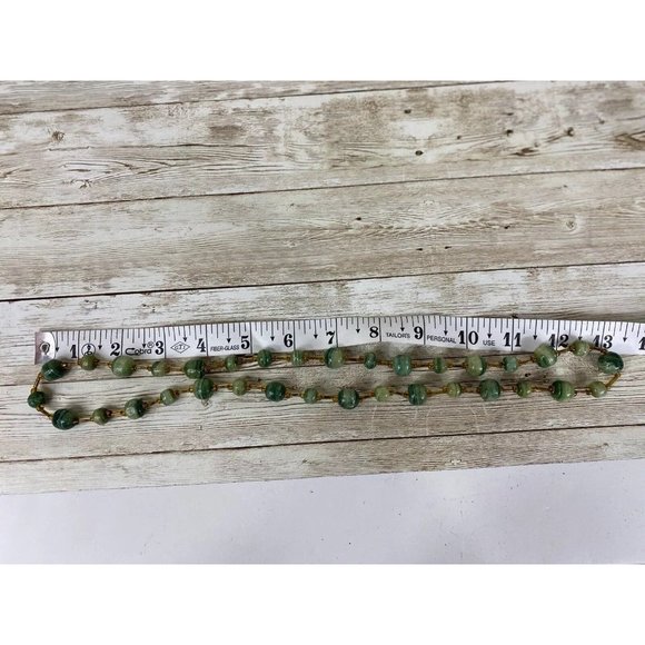 Bead Necklace 26 in No Clasp Green Natural Malachite W Amber Colored Spacer Vtg - Picture 10 of 11